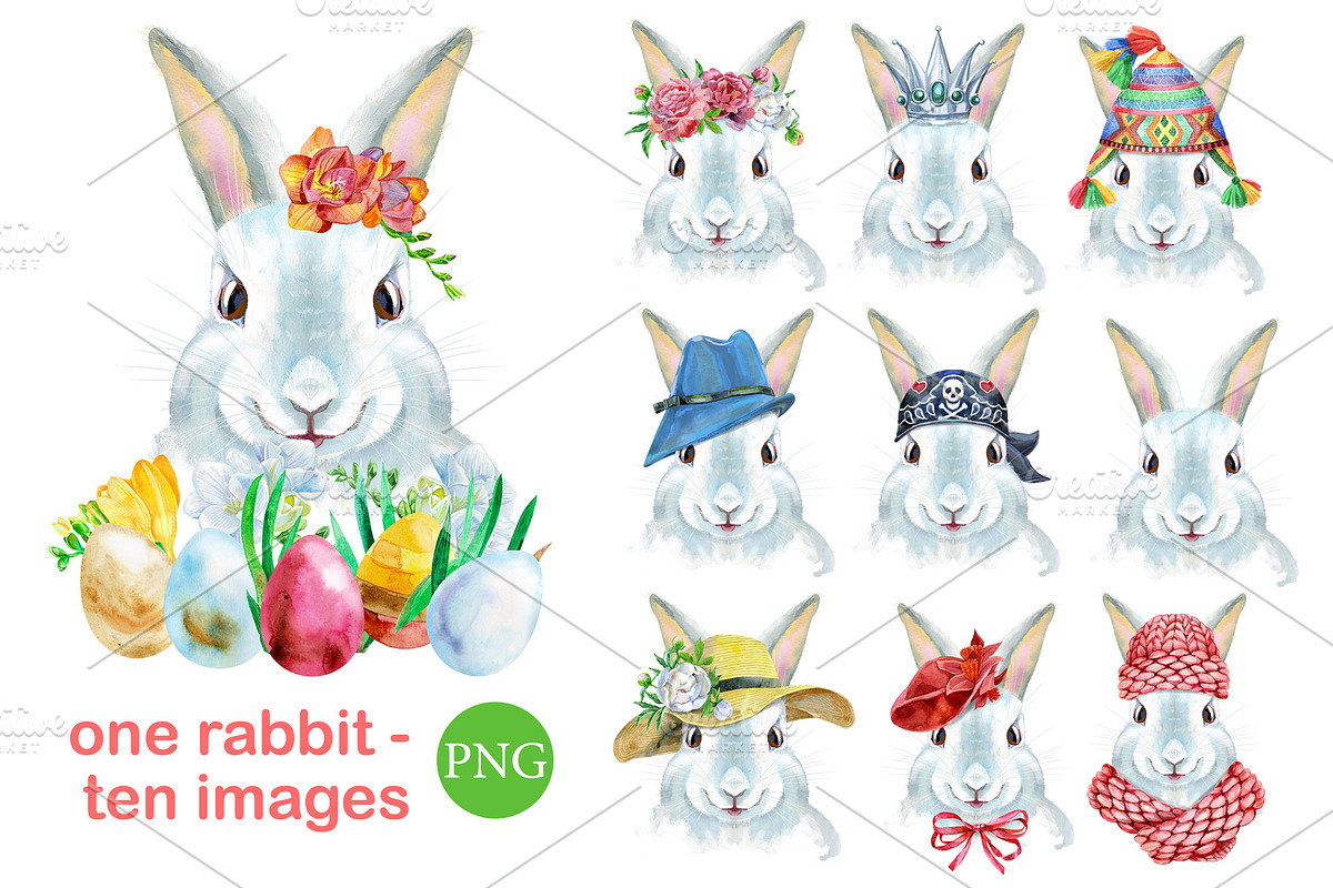 Watercolor white rabbit, an Animal Illustration by Watercolor fantasy (Photo 1 of 5)
