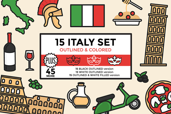 Italy Set Outlined Colored