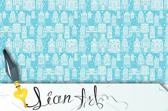 Seamless pattern with houses preview 2