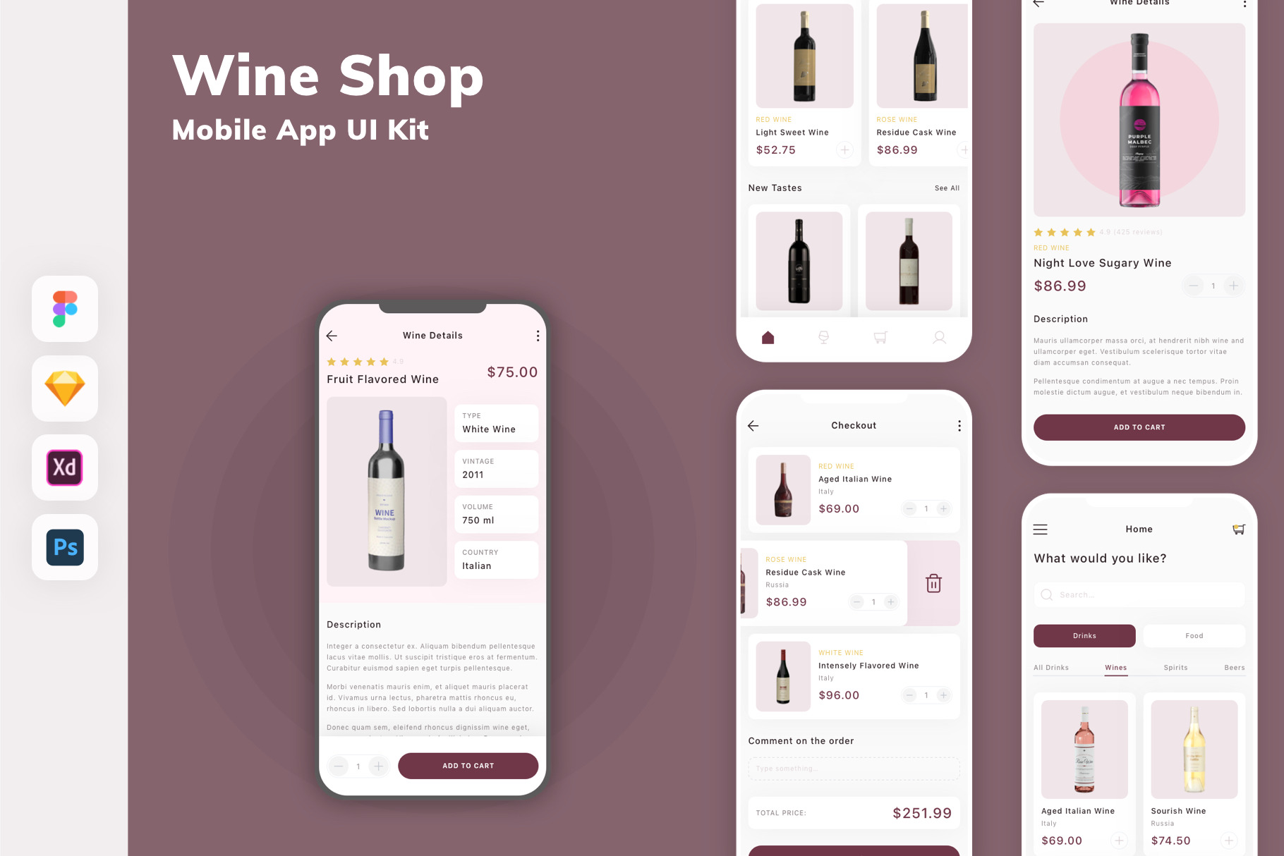 Wine Shop Mobile App UI Kit, an UI Kit Template by uicube