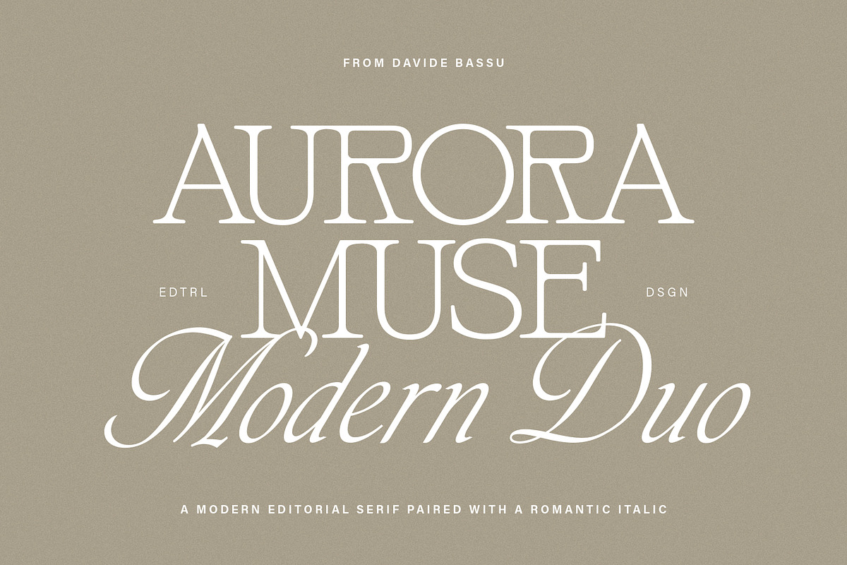 Aurora Muse - Modern Duo, a Script Font by Davide Bassu (Photo 1 of 22)