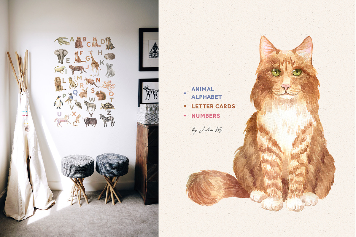 Kids Animal Alphabet and Letter Card, an Animal Illustration by Julia M. Watercolor (Photo 6 of 10)
