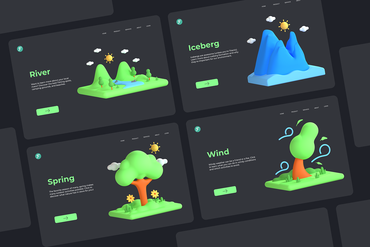 3D Nature and Environment Icons, an Environmental 3D Model by Flat Icons (Photo 4 of 8)