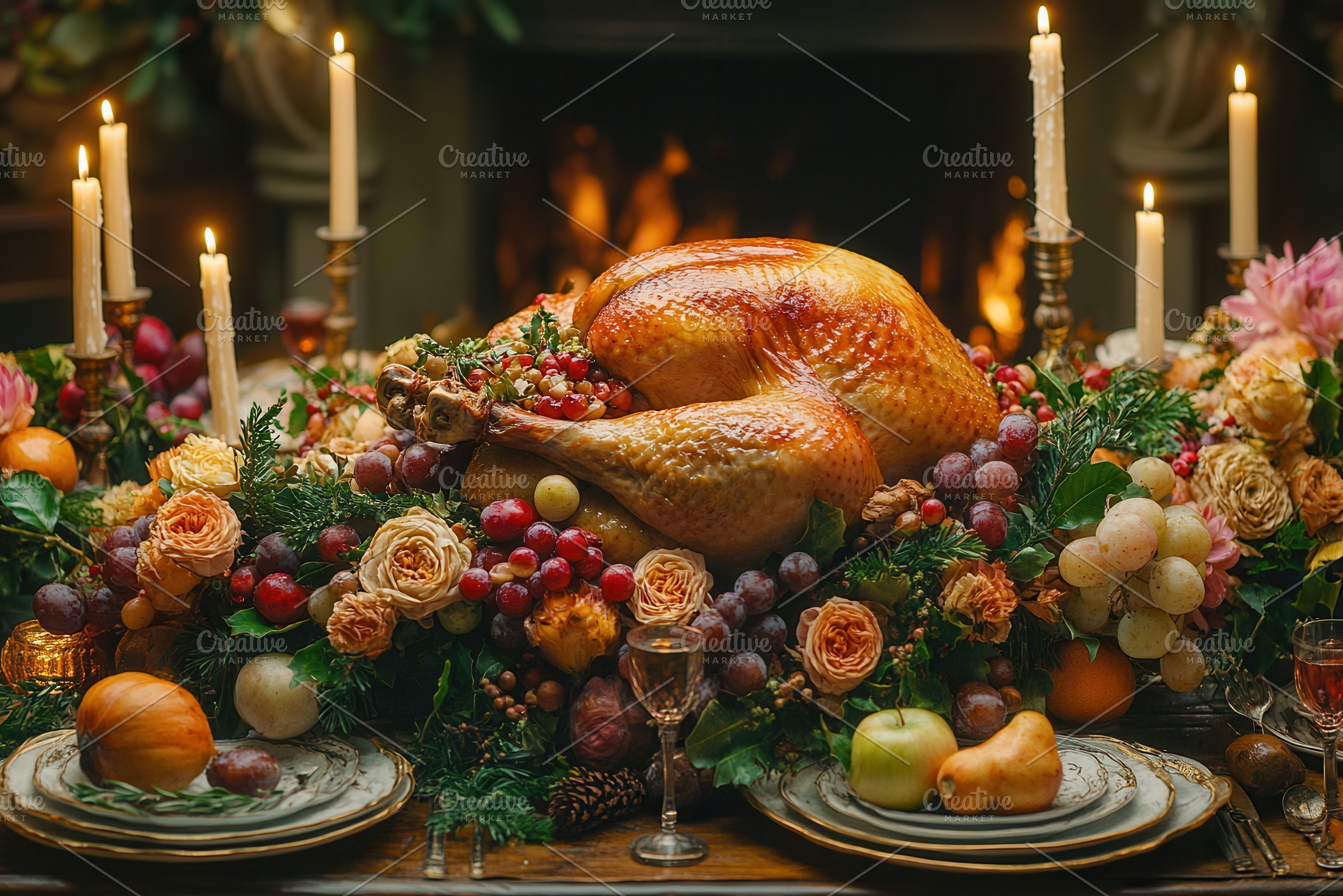 Festive dinner table adorned with a, a Photo by Tanuart
