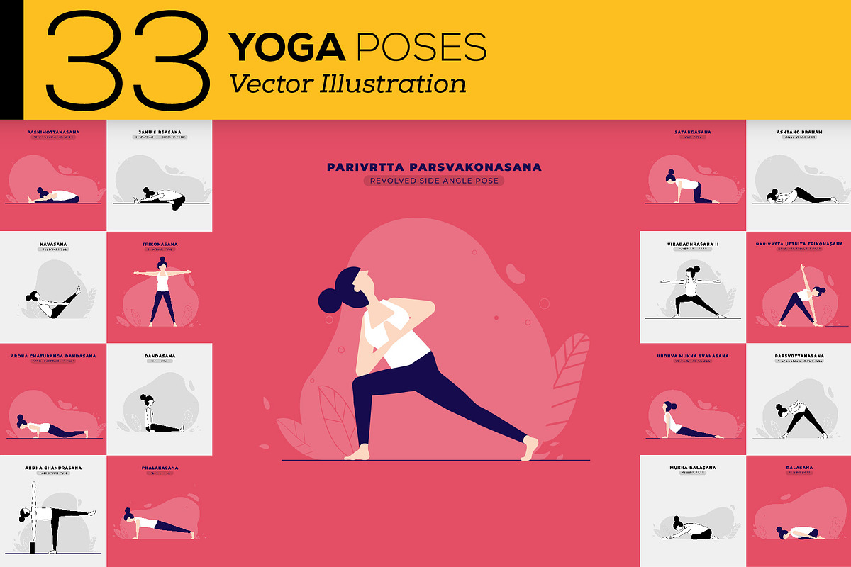 33 Yoga Poses Illustration, an Illustration by Kursat Unsal (Photo 1 of 6)