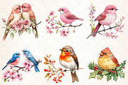 Cute Birds on Branch Clipart, an Illustration by DreamCafeArt (Thumbnail 4 of 9)