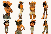 Black Cowgirl Clipart Bundle, a Person Illustration by BusyDaydesign (Thumbnail 4 of 9)