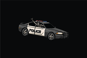 Skeleton in Police Car, an Object Illustration by nomlimo.com