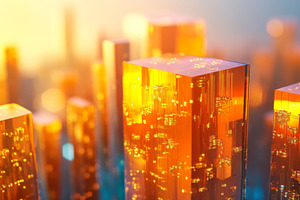 Blurred City Skyline with Bokeh Lights at Sunset, an Abstract Photo by Natalia Klenova's Shop