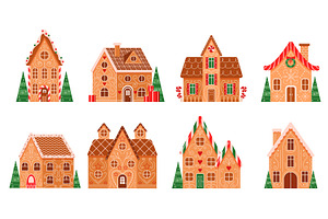 Gingerbread houses set, ginger, an Object Illustration by Flashvector