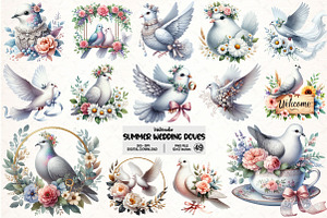 Summer Wedding Doves Clipart, an Illustration by Pixels.Craft