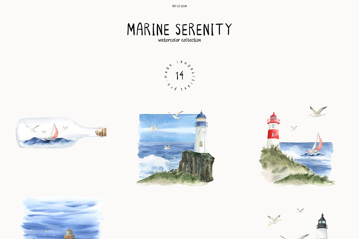 MARINE SERENITY watercolor + fonts, an Education Illustration by LiChu Art (Photo 3 of 11)