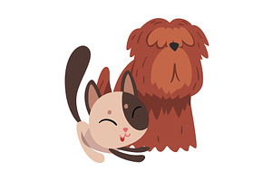 Funny Cat and Dog Playing Together, an Animal Illustration by TopVectors