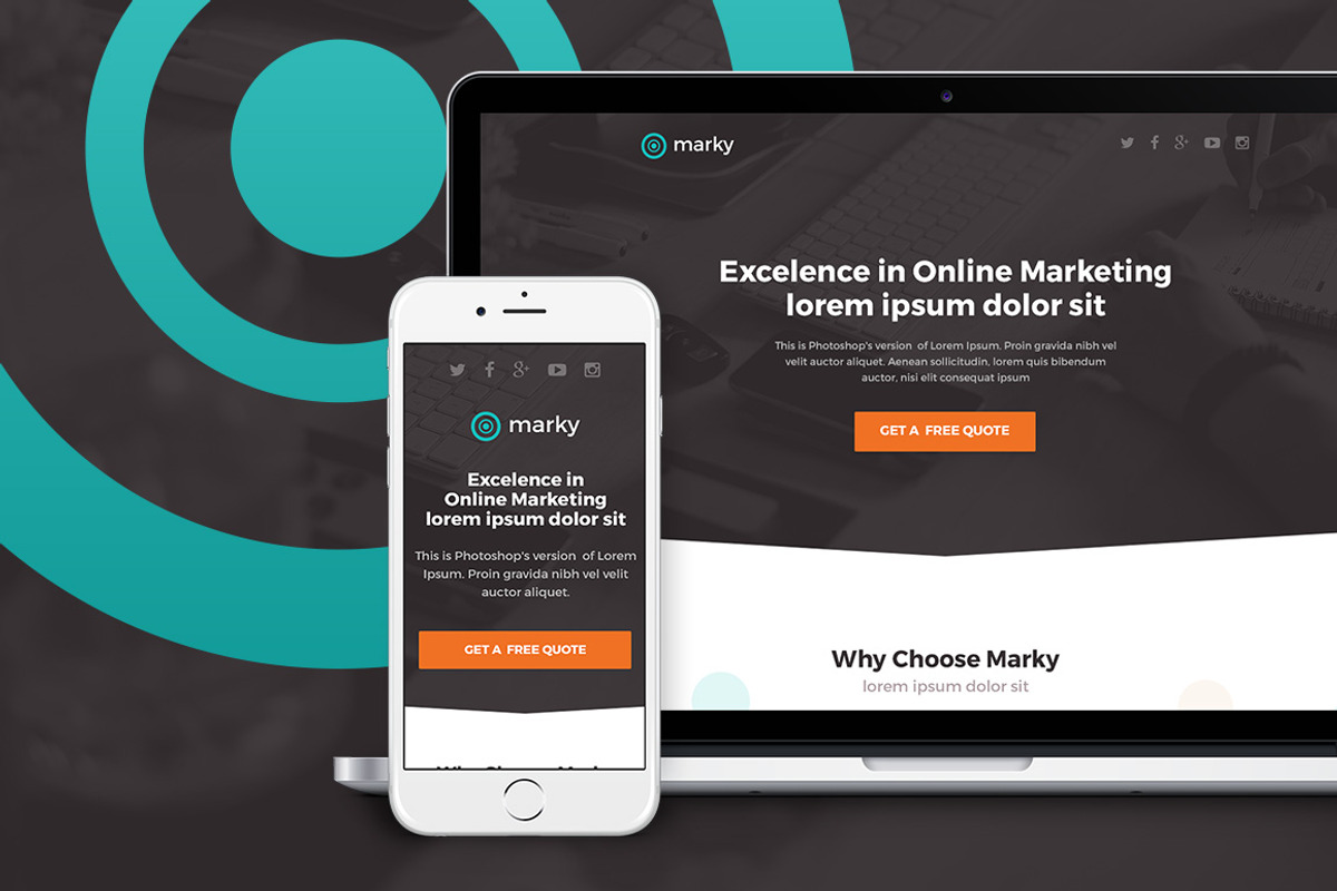 Marky - PSD Marketing Landing Page, a Landing Page Template by Rafael Oliveira (Photo 1 of 5)