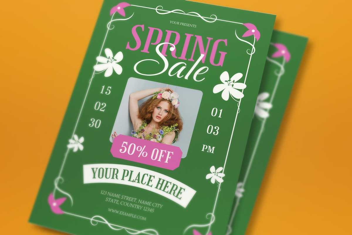 Green Vintage Spring Sale Flyer Set, a Flyer Template by graphicook (Photo 2 of 3)