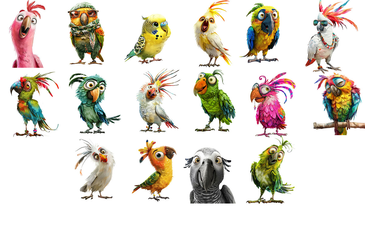 Quirky Funny Parrots Clipart, an Animal Illustration by Fusion Dream (Photo 4 of 7)