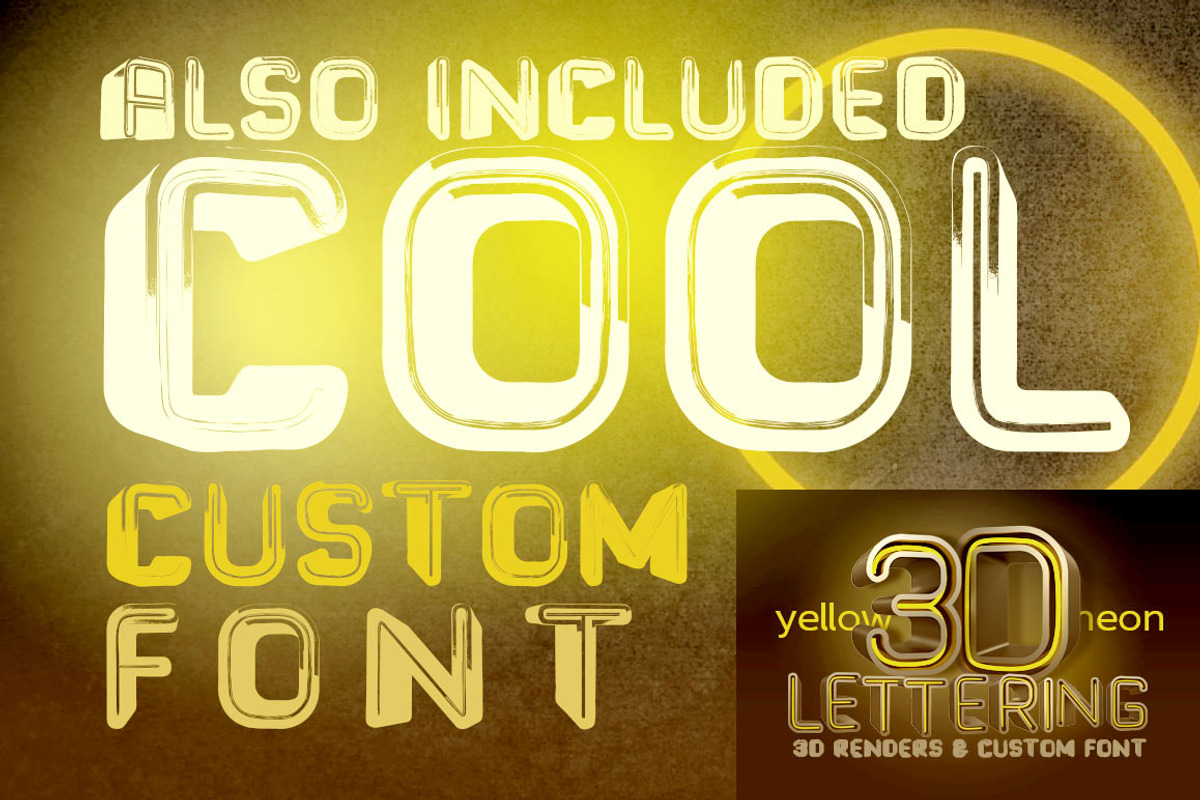 Yellow Neon - 3D Lettering + Font preview 3