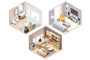 Vector Isometric Home Rooms