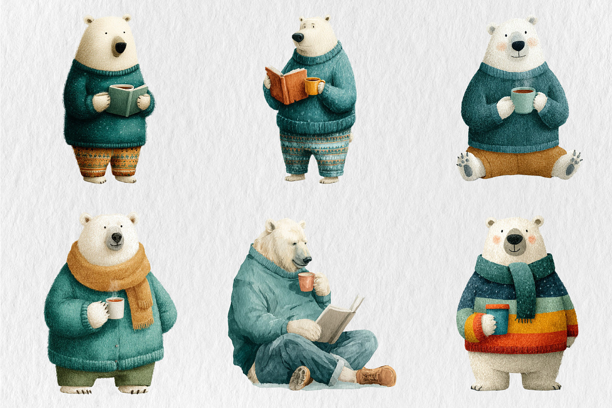 Polar Bear Reading Clipart, an Animal Illustration by Rose Art (Photo 2 of 4)
