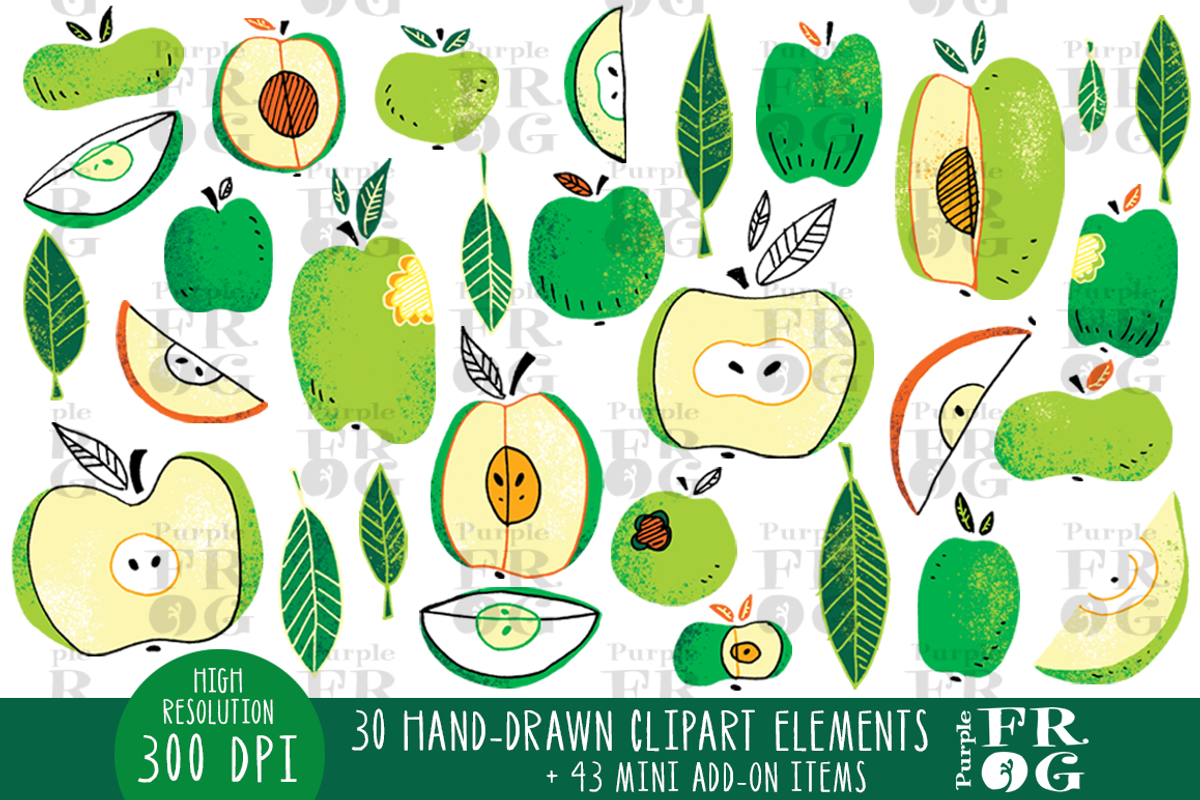 An Apple a Day - Digital Clipart, a Food Illustration by Purple Frog (Photo 2 of 5)