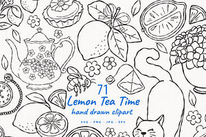 Lemon Tea Time Wedding Line Art