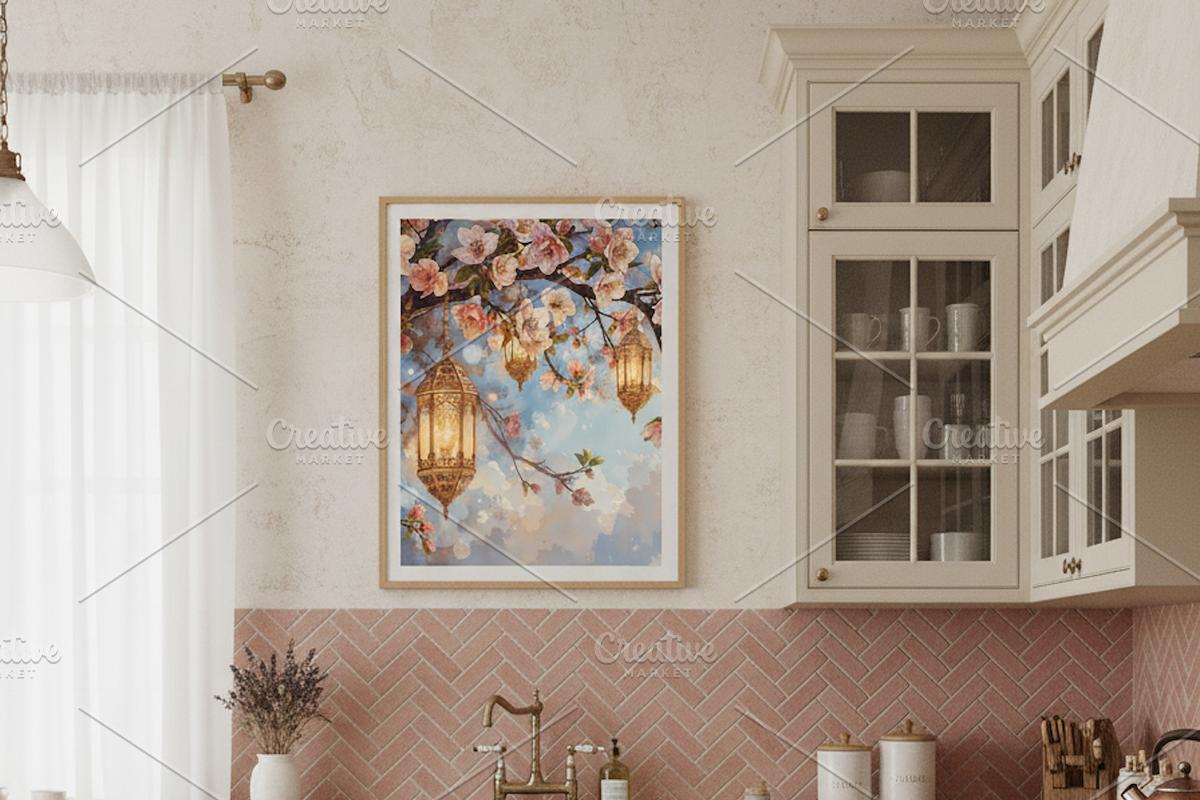 Cherry Blossom Lanterns – Watercolor, a Background Graphic by Floraphoria (Photo 4 of 11)