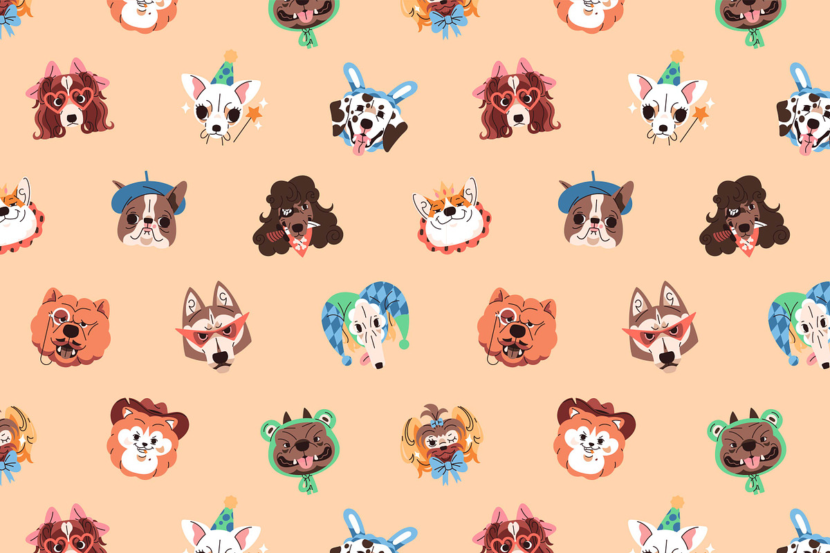 Funny dog avatars set + backgrounds, an Animal Illustration by PaperTrident (Photo 10 of 13)