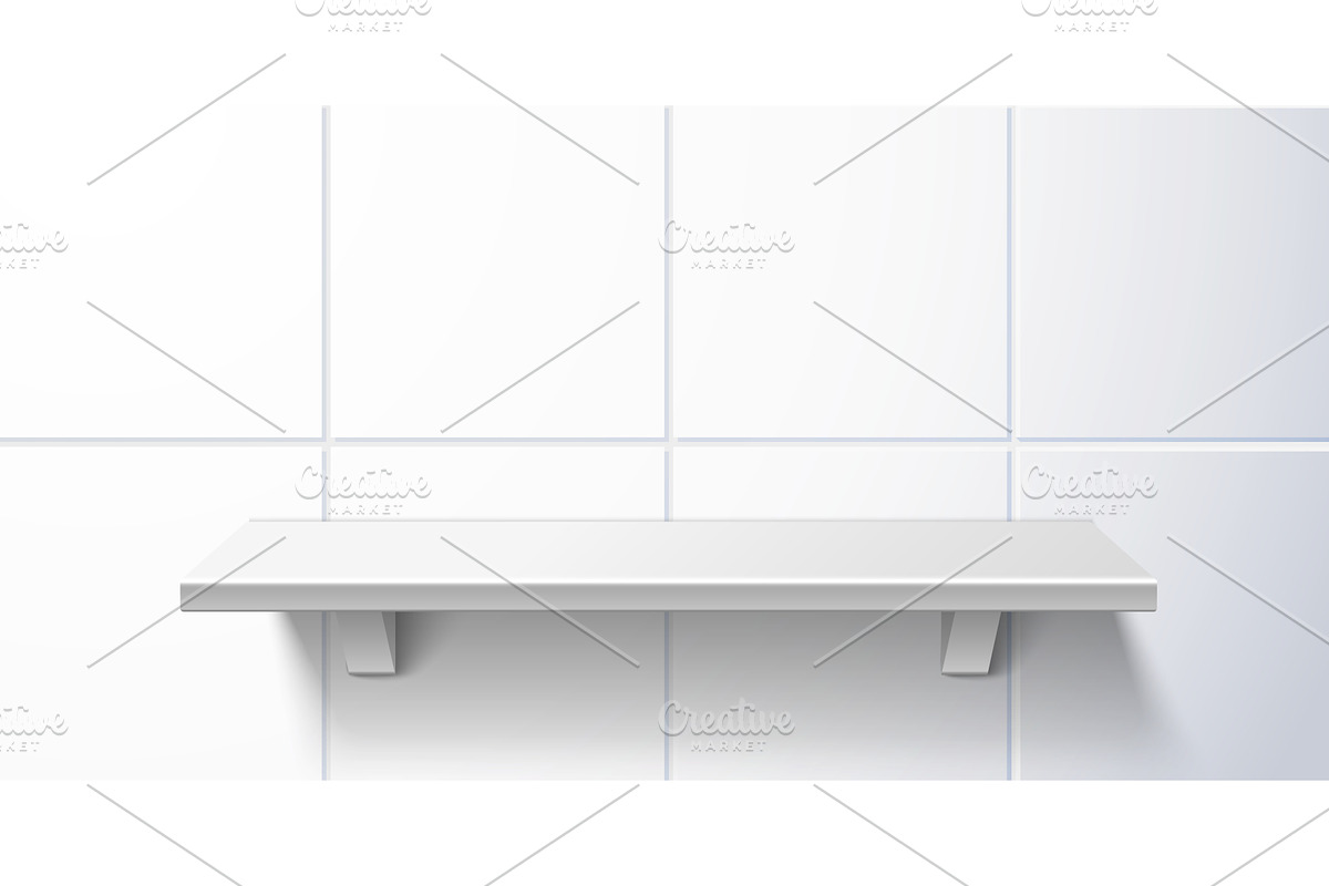 Realistic white shelf in bathroom on, an Object Illustration by Vectorbuum