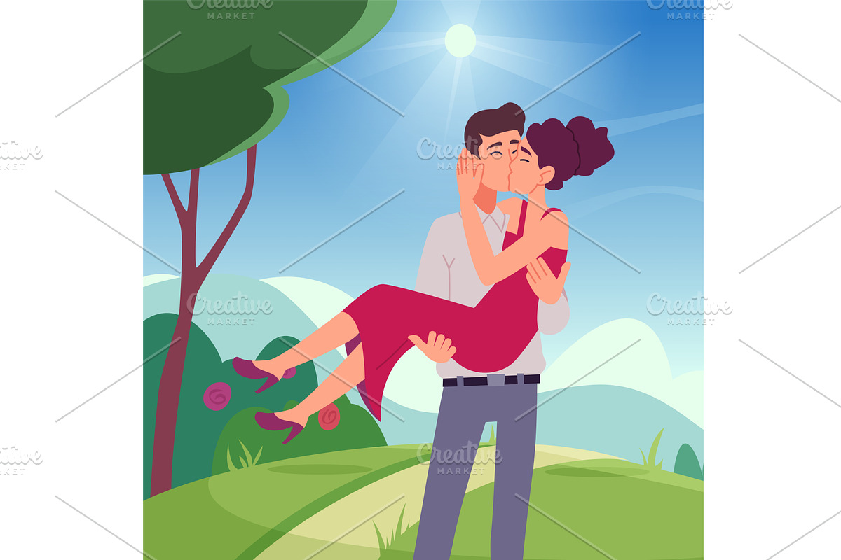 Lovers kissing. man holding girl on, a Person Illustration by Onyx