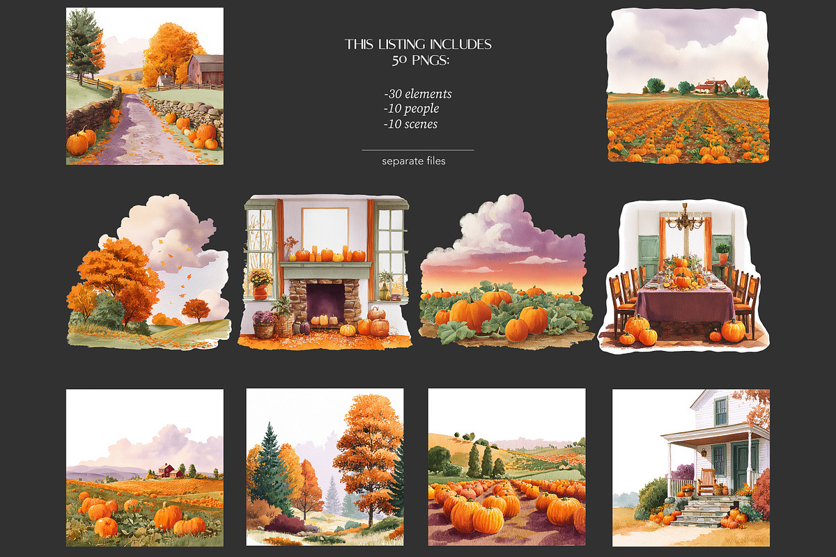 Autumn Clipart | Fall Pumpkins Image, a Seasonal Illustration by GlamArtZhanna (Photo 8 of 8)