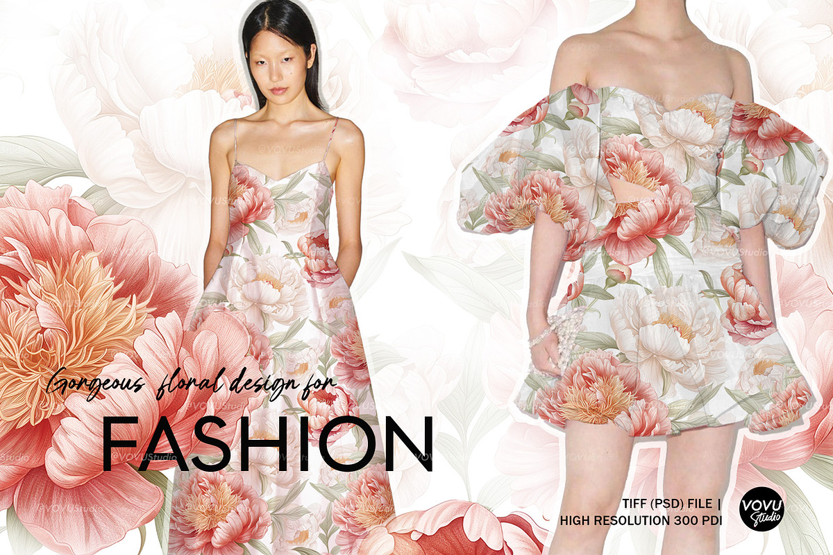 Elegant Peonies Print Pattern Design, a Pattern Graphic by VOVU Studio (Photo 2 of 9)