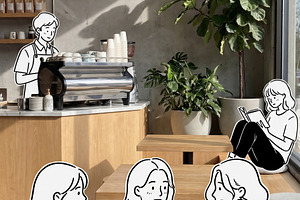 Cartoon characters in a cafe setting, a Business Photo by Virgo Studio