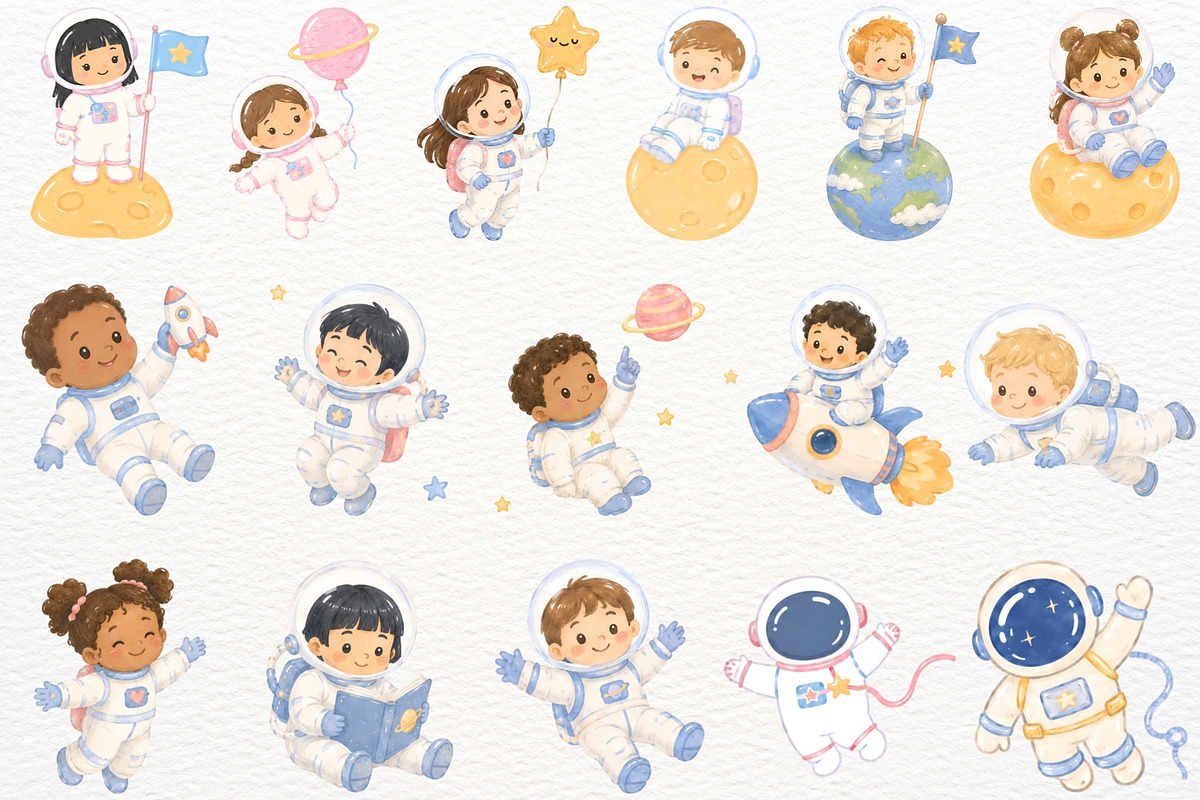 Outer Space Clipart Kids Astronauts, an Object Illustration by SugarCloudStudioArt (Photo 3 of 6)