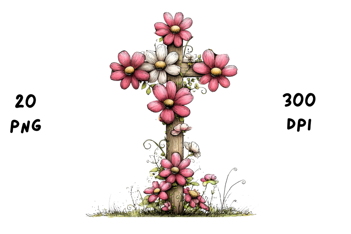 Whimsical Easter Cross Floral Spring, a Seasonal Illustration by GiraffeCreative (Photo 3 of 20)