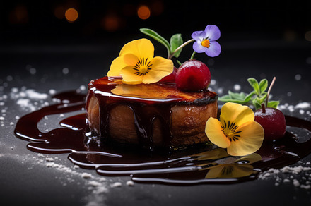 Foie gras, a pate decorated with edible flowers and micro greenery., a Food & Drink Photo by Natalia Klenova's Shop