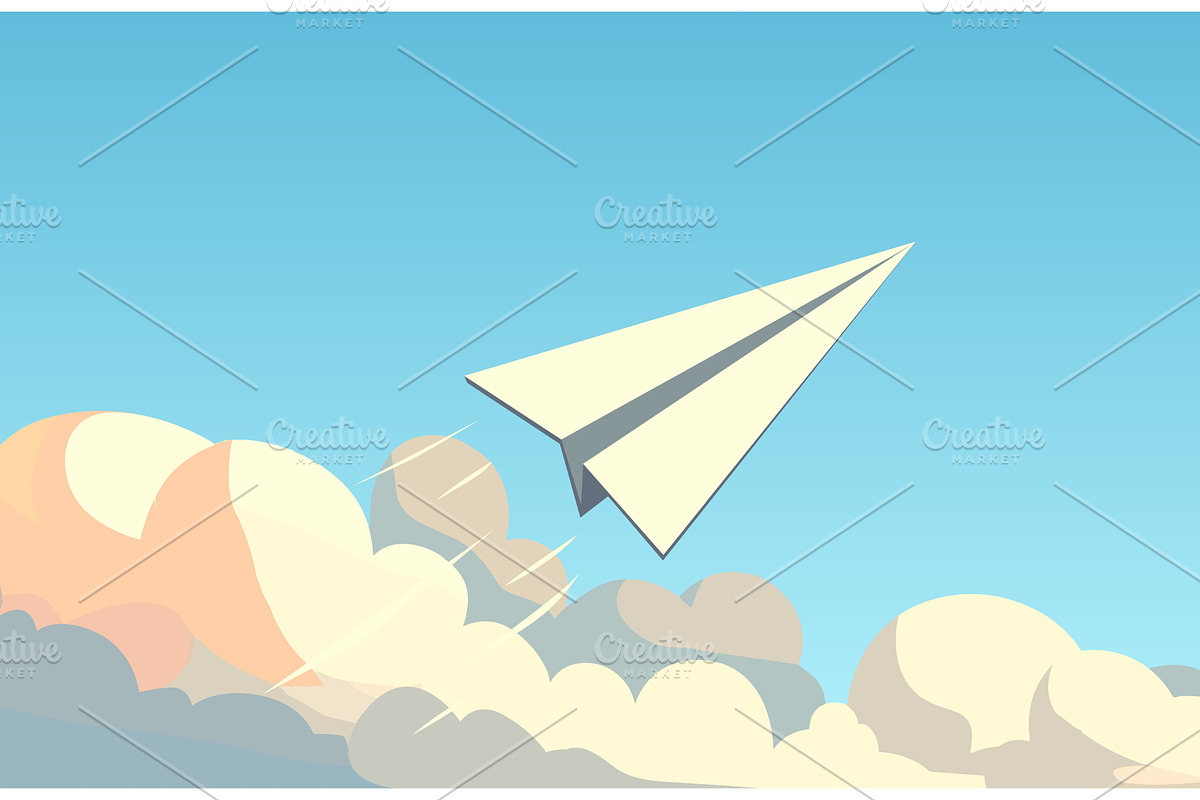 Paper cartoon airplane flying out of, a Transportation Illustration by LadadikArt