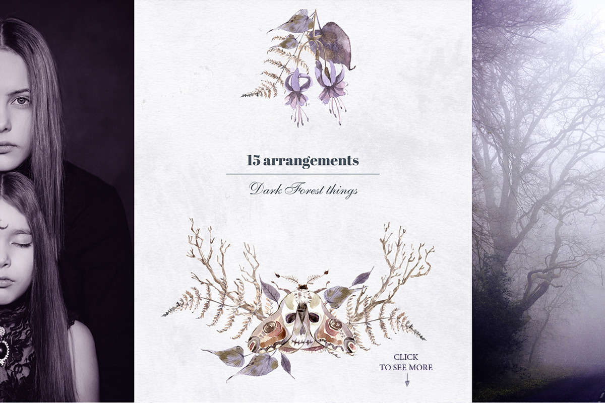 Deep Night Forest graphic kit., an Illustration by Dinkoobraz (Photo 5 of 17)
