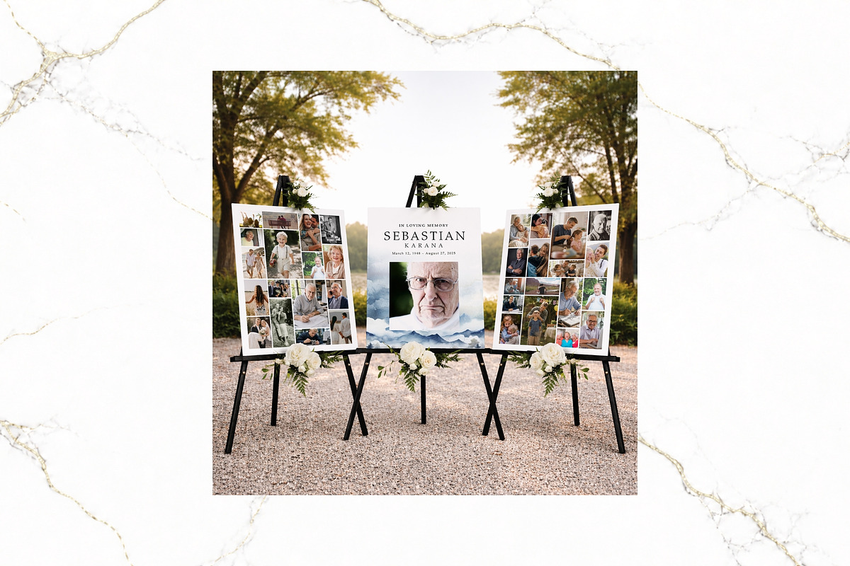 3 Panel Funeral Collage Canva FR010, a Poster Template by TyphoonStudio (Photo 1 of 9)