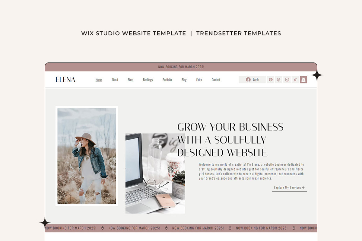 Elena Wix Studio Website Template, a Wix Template by Girl Boss From Home (Photo 1 of 6)