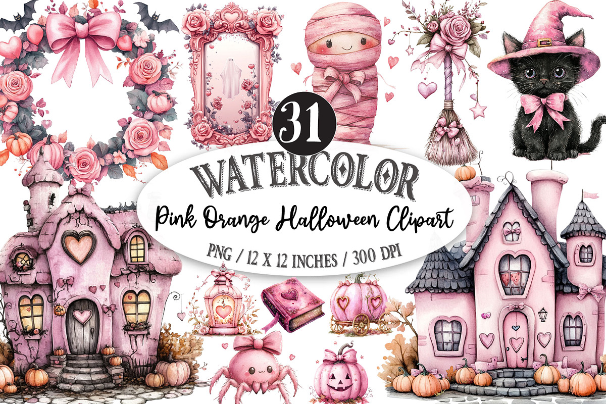 Pink Orange Halloween Clipart, a Seasonal Illustration by Designking (Photo 1 of 5)