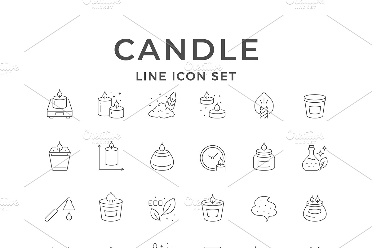 Set line icons of candle, an Outline Icon by motorama