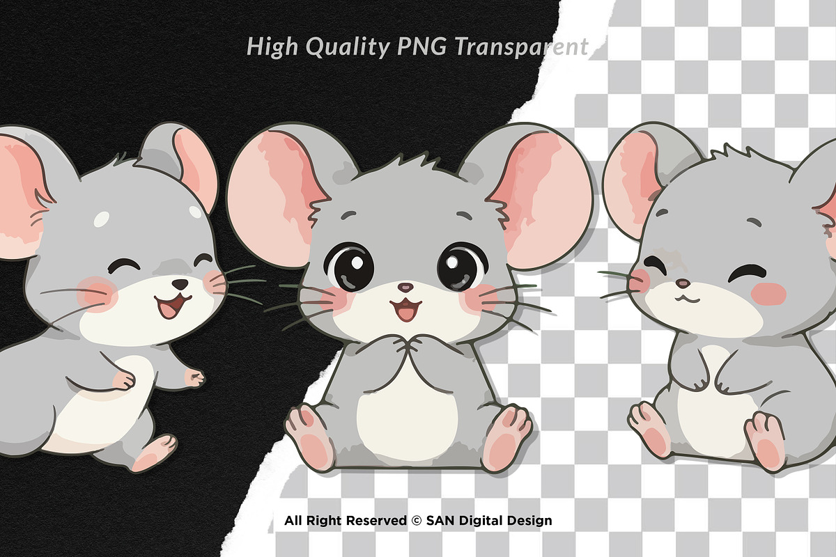 15 Bundle Watercolor Baby Mouse Grey, an Animal Illustration by Morspective (Photo 2 of 8)