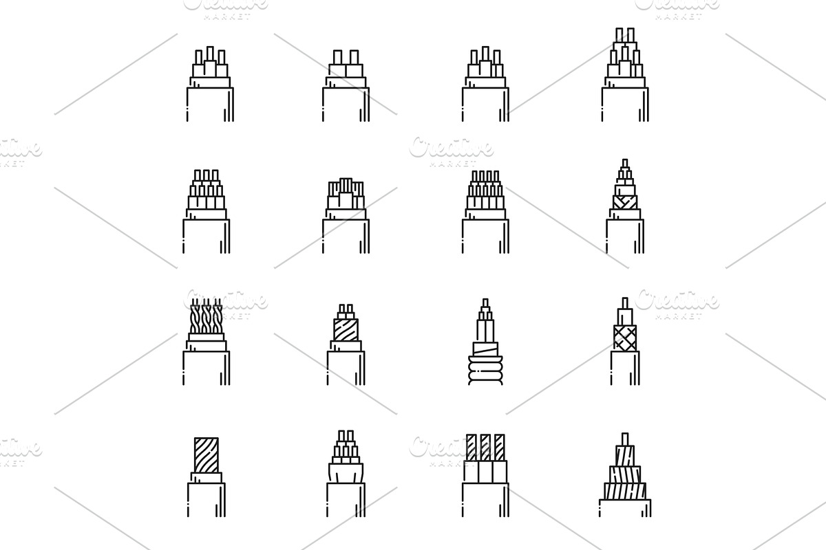 Wire and electric cable icons, a Technology Illustration by Vector Tradition