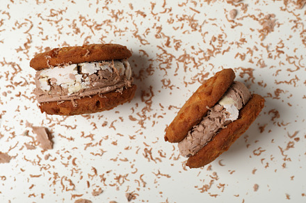 Concept of sweet food, cookies with ice cream, top view, a Background Photo by AtlasStudio PRO