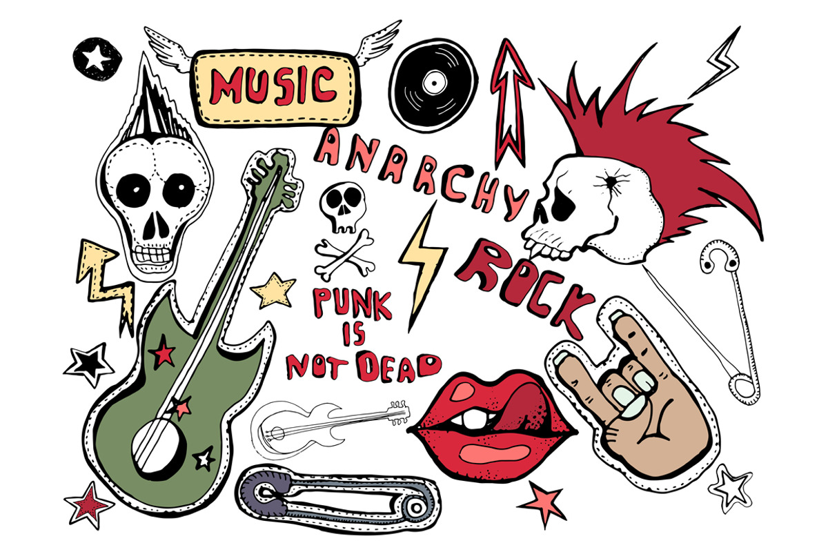 Hand drawn punk stickers., an Illustration by TatianaBannikova