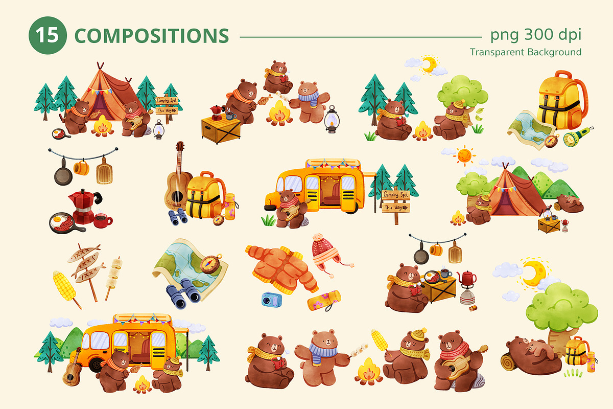 Cute Camping Vibe Watercolor, an Animal Illustration by CreativeValuation (Photo 3 of 16)