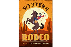 Western Placard. Poster With Cowboy