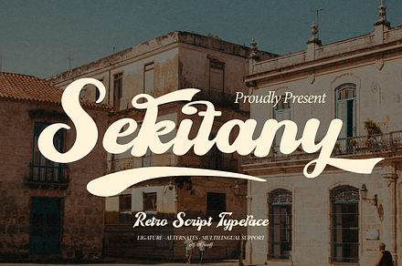 Sekitany | Retro Script Typeface, a Script Font by Denustudios