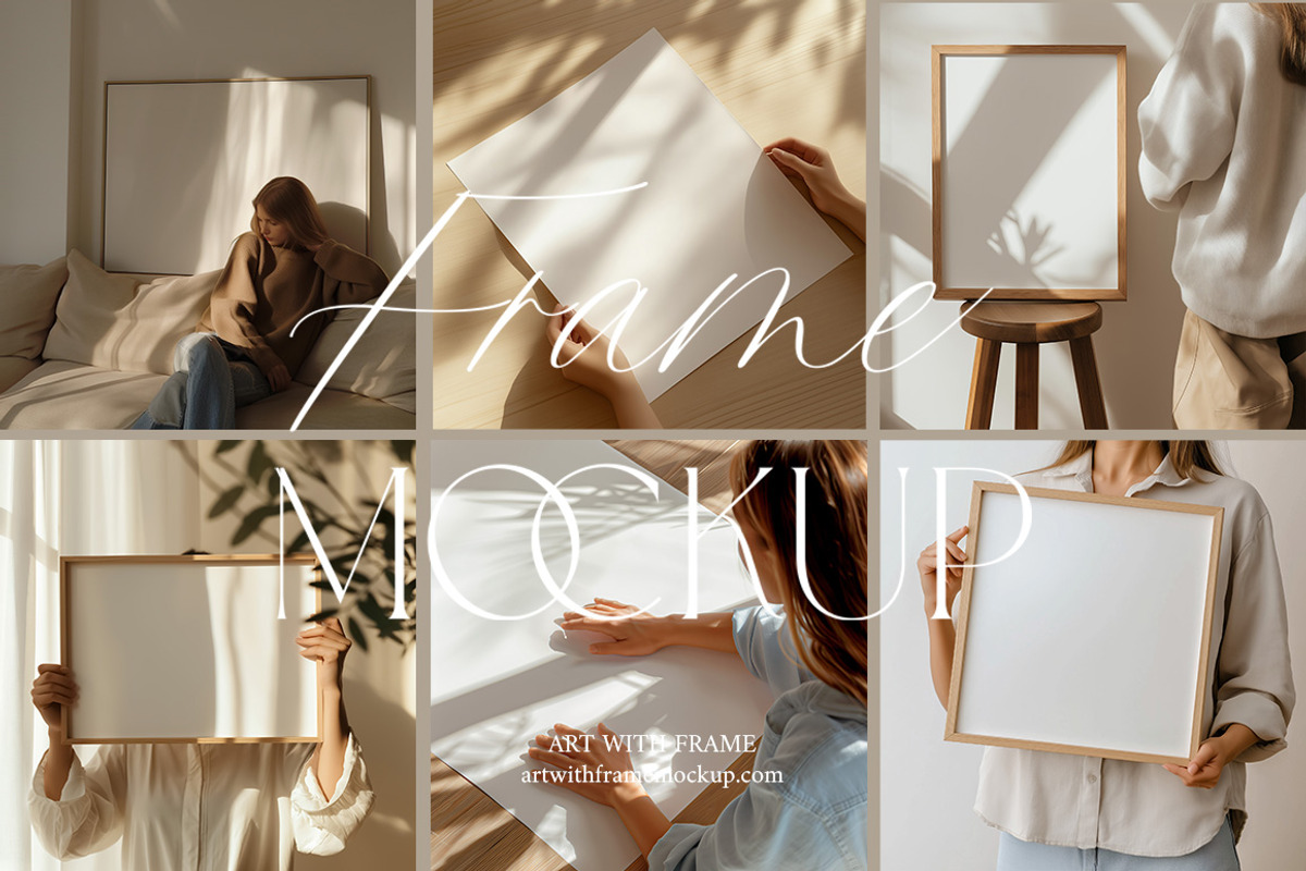 10 Frame Mockup with person 3, a Merchandise Mockup by ArtwithFrame (Photo 1 of 14)