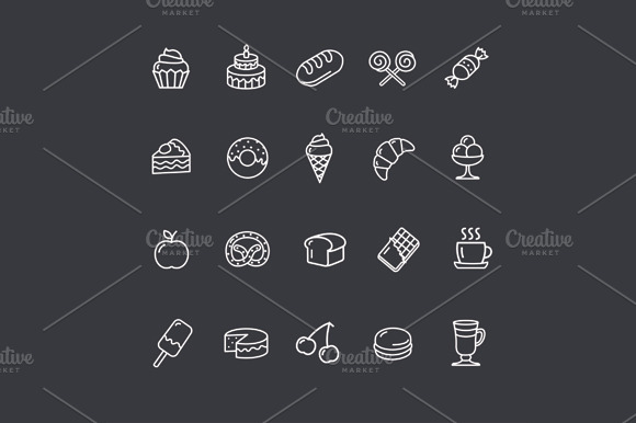 Bakery And Pastry Outline Icons Set.